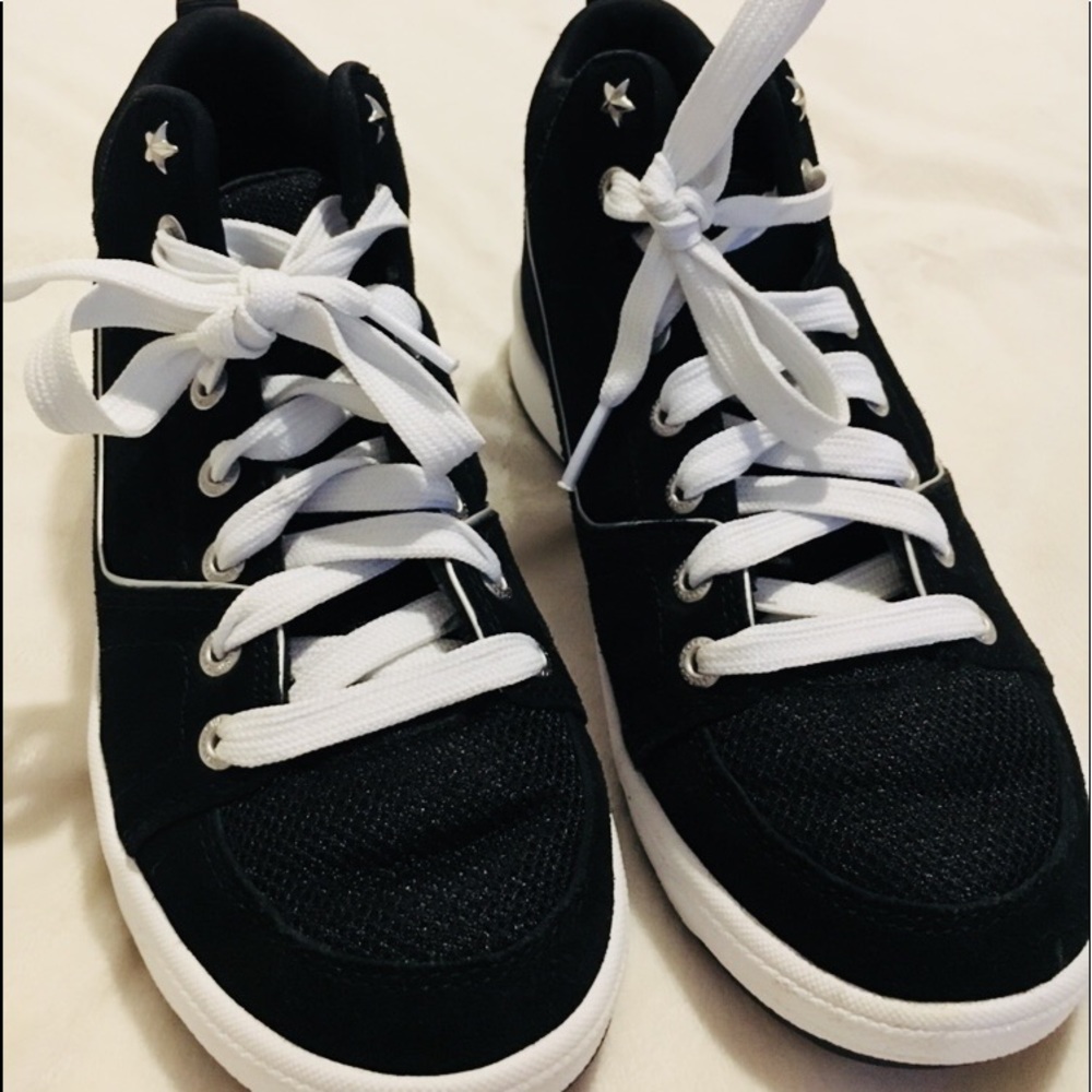 Black and white high top Skechers